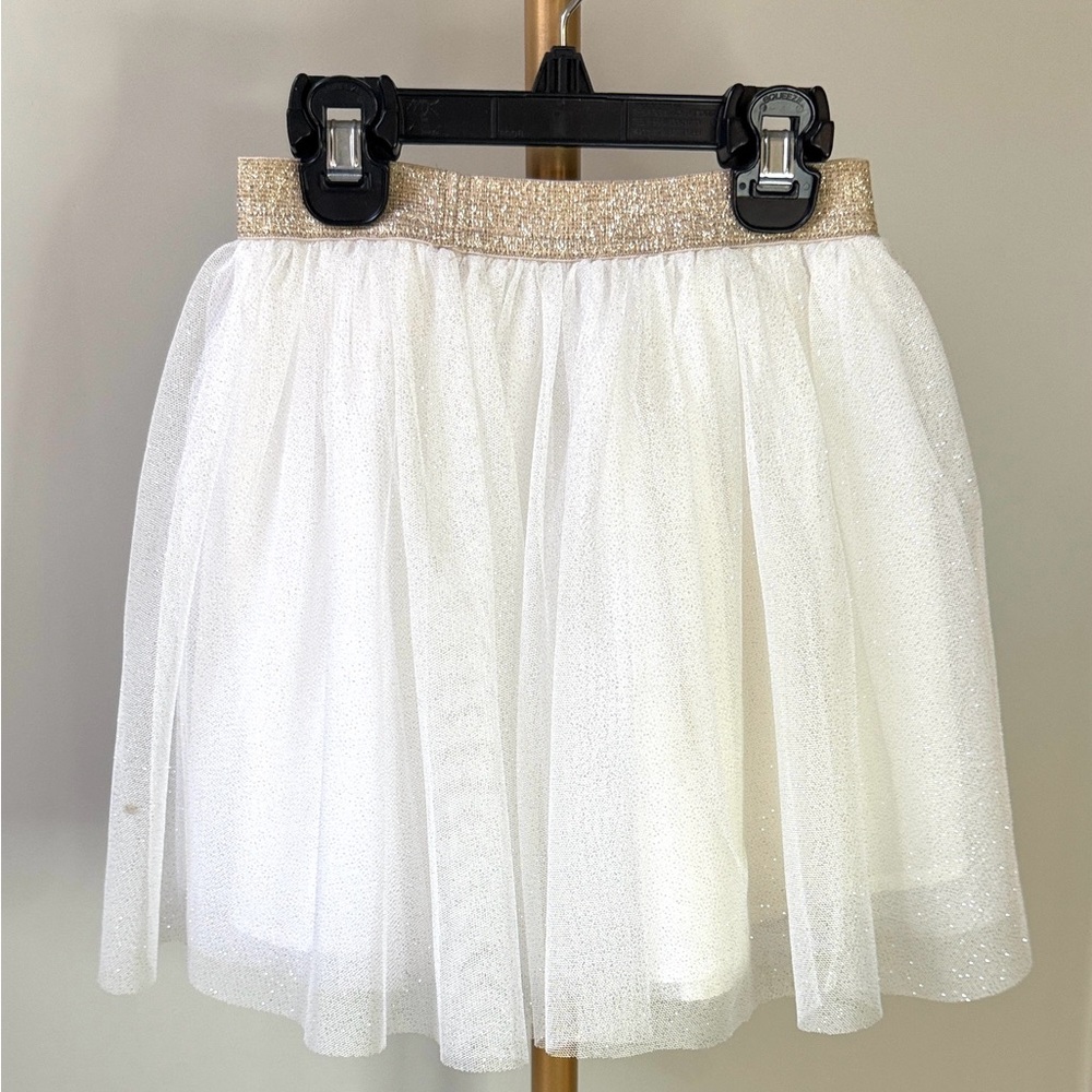 Catimini Girls Elegant White Tulle Skirt with Gold Waistband